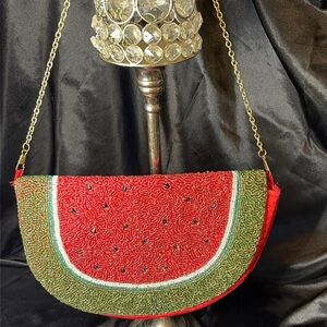 Red and Green Beaded Watermelon Clutch